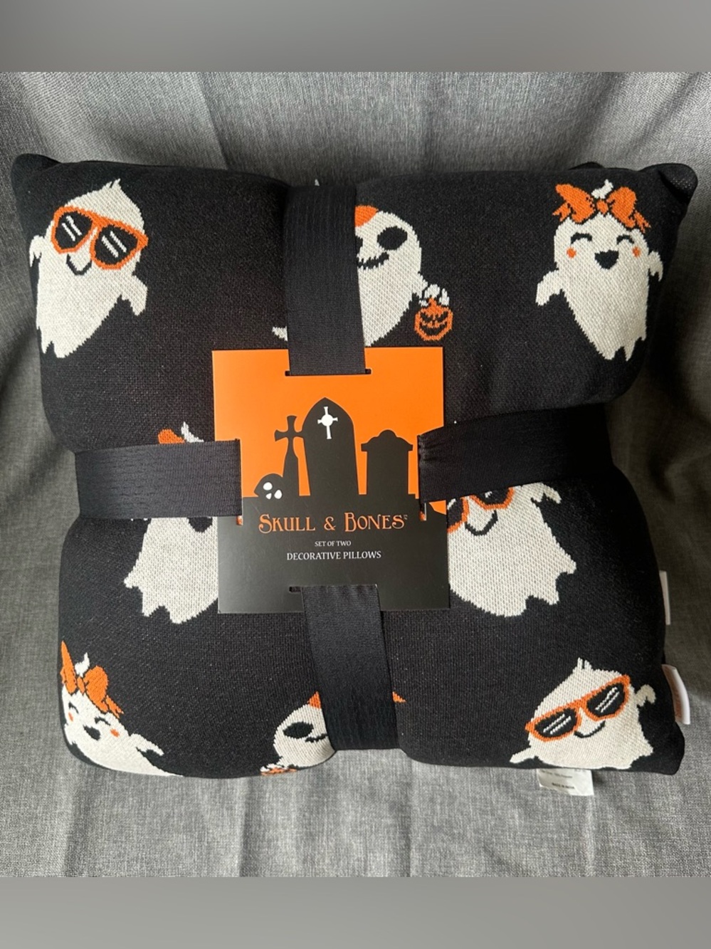 Skull & Bones 2pc Halloween Ghost Toss Pillows